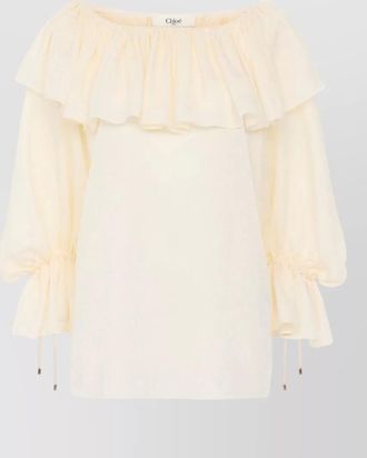 Chlo&eacute; silk jacquard top ruffled neckline