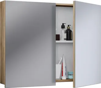 ebuy24 Armario De Ba&ntilde;o Vcm Atemporal Dimensiones Aprox. Al. 59 X An. 60 X P. 12 Cm Dos Puertas Giratorias Armario De Espejo - Badinos 59 X 60 Cm (sonoma Robl