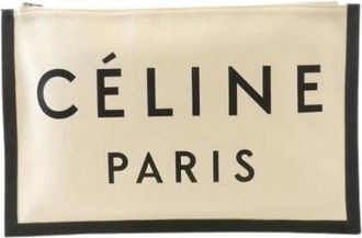 Celine Pre-owned Clutches, female, White, Size: ONE SIZE Pre-owned Vintage Canvas Clutch