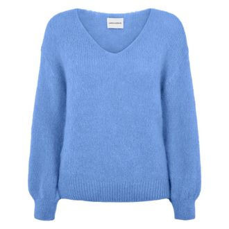 Americandreams Milana LS Alpaca Pullover - Dames - V-hals truien - Blauw - XL - Wol - Truien & Vesten