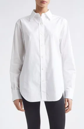 Maria McManus Slim Fit Organic Cotton Tunic Button-Up Shirt in White at Nordstrom, Size X-Small
