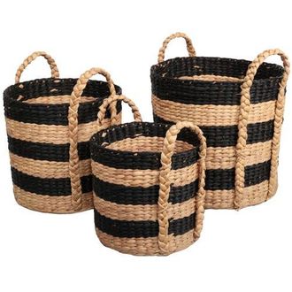 Happimess Stripe Handwoven Water Hyacinth Nesting Storage Baskets with Handles in Black/natural at Nordstrom