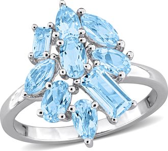 Mimi & Max Multi-Shape Gemstone Floral Ring Sterling Silver