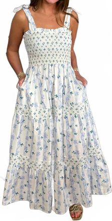 Peach Love California Womens Floral Shoulder Tie Maxi Dress In Blue