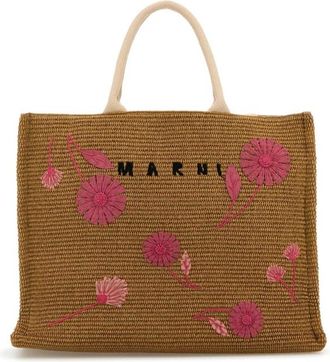 Marni Caramel Raffia Shopping Bag