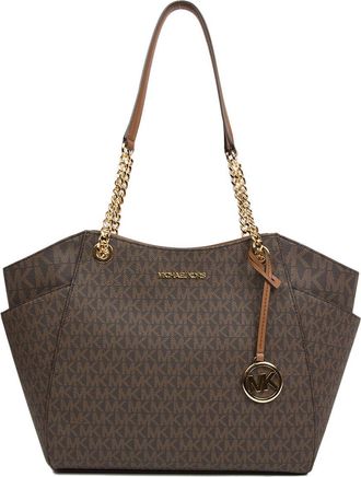 Michael Kors Womens Jet Set Travel Large Chain Shoulder Tote - Brown Canvas - One Size