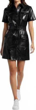 Toccin Lydia Embossed Crocodile Button Up Mini Dress In Black