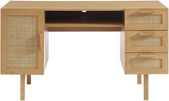 DRAWER Oficina 1 con 3 cajones de madera y mimbre L135cm - Madera clara