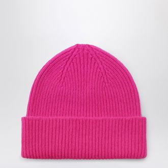 Le Bonnet Beanie in wool and Caregora in Poppy Pink