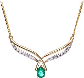 Diamant L'&eacute;ternel Womens 9ct Yellow Gold Diamond and Emerald Ladies Necklace - One Size