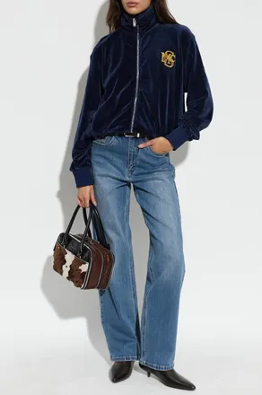 Stella McCartney Velvet Sweatshirt With A Stand-up Collar, Womens, Navy Blue