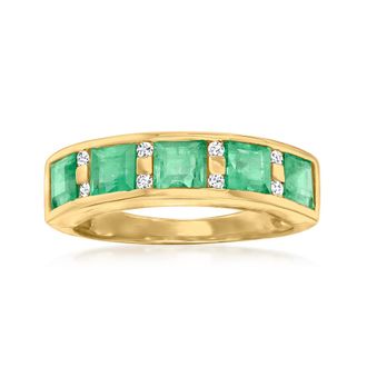 Ross-Simons Emerald Ring With. Diamonds in 14kt Yellow Gold