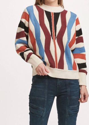 Dear John Denim Kaylin Crew Neck Long Sleeve Sweater Zig Zag In Multi Colored