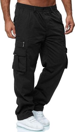 Generic Heavy Duty Safety Combat Cargo Pants Black Trousers Men Work Elastic Waisted Regular Fit Multi Pockets Scruffs Grey (Black, XXL)