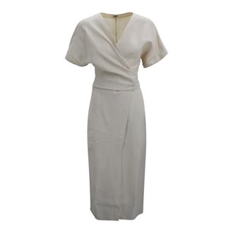 Brunello Cucinelli Kleedjes, Dames, Beige, S, Linnen, Linen Wrap Dress
