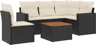 vidaXL Vidaxl - Set De Sof&aacute;s De Jard&iacute;n 6 Piezas Y Cojines Rat&aacute;n Sint&eacute;tico Negro