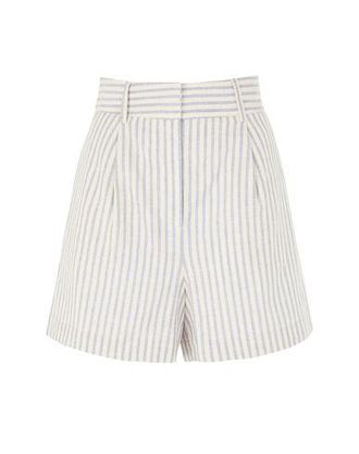 8 by YOOX STRIPED LINEN HIGH-WAIST PLEATED SHORT