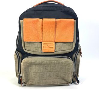 Fendi Zucca Black Khaki Orange Nylon Canvas Backpack (Pre-Owned)