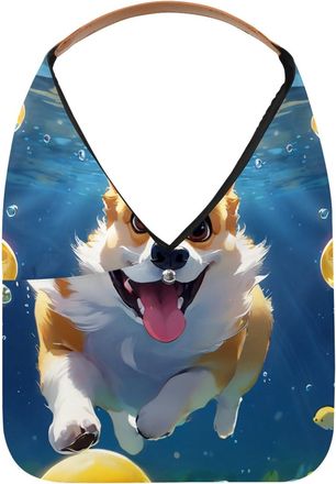 Generic Lovely Corgi Swims Underwater Reusable Lightweight Grocery Bags - Foldable Into Compact Pouch, Washable & Sturdy, Multipurpose for Shopping and Travel