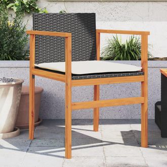 vidaXL Vidaxl - Sillas De Jard&iacute;n Con Coj&iacute;n 2 Uds Rat&aacute;n Pe Negro Y Madera Acacia