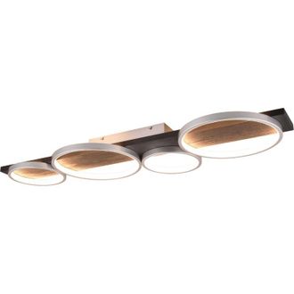 Trio Leuchten medera plafoniera 4 cerchi metallo alluminio base legno nero con dimmerazione ad interruttore l. 100CM led 44W 5100lm, 3000K