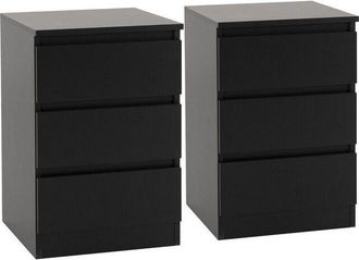 Seconique Seconique - Malvern 3 Drawer Bedside (Pair) - L40 x W40 x H60 cm - Black