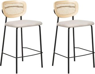 Beliani Beliani - Conjunto De 2 Sillas De Bar Modernas Trenza Vienesa Respaldo De Rat&aacute;n Taburetes Asiento De Poli&eacute;ster Sin Reposabrazos Patas Negras Beige Cla