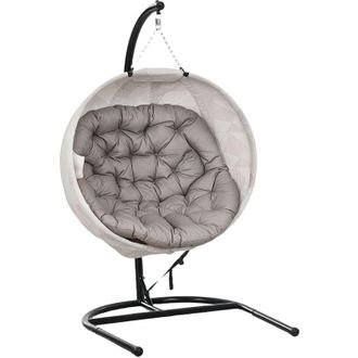 OUTSUNNY Hanging Egg Chair Outdoor Indoor Swing Chair, Folding Basket, Sand