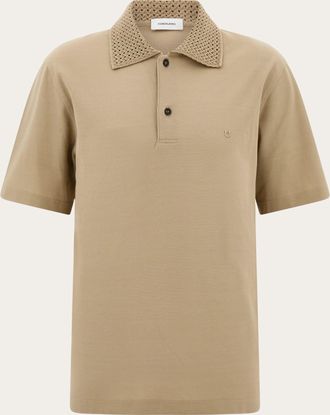 Ferragamo Men Polo shirt with knitted collar Beige