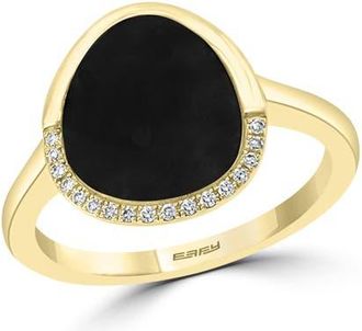 Effy 14K Yellow Gold Modern Onyx Diamond Ring in 14K Gold at Nordstrom, Size 7