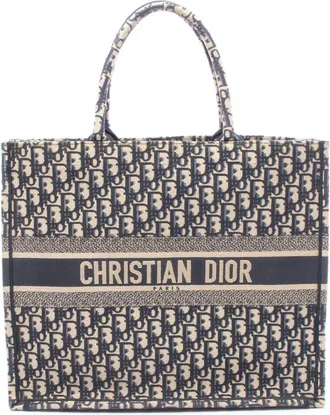 Dior Beige Navy Canvas Handbag Tote Bag (Pre-Owned)