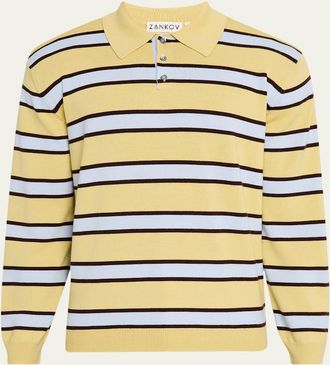 Zankov Mens Fine-Gauge Block Stripe Polo Sweater