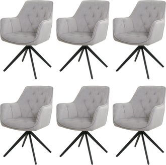 Hhg Hhg - Nunca Usado] Juego De 6 Sillas De Comedor 503, Silla De Cocina Silla Tapizada Con Reposabrazos, Giratoria, Metal Tela/textil, Gris Claro