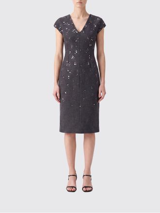 Jil Sander Grey Virgin Wool Midi Sheath Dress with Sequins and Slit