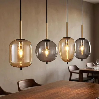 Globo Lighting Lampada A Sospensione Lampada A Sospensione Lampada A Sospensione Lampada Da Tavolo Da Pranzo, 4 Lampadine Metallo Nero Ambra Fum&eacute;, Attacchi E14, Lxlx