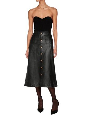 DL1961 DL 1916 Black Leather Obsidian Alma Midi Skirt Size XXS