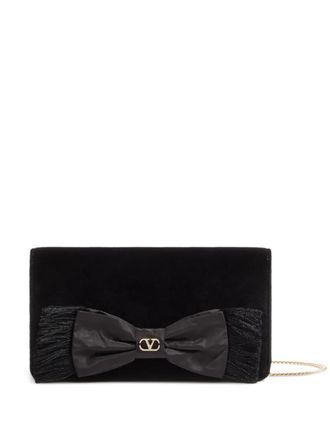 Valentino Garavani Vlogo Signature velvet bow clutch bag - women - Cotton - One Size - Black