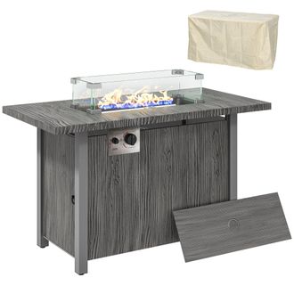 OUTSUNNY Gas Fire Pit Table with 50,000 BTU Burner - Cover - Dark Grey | TJ Hughes