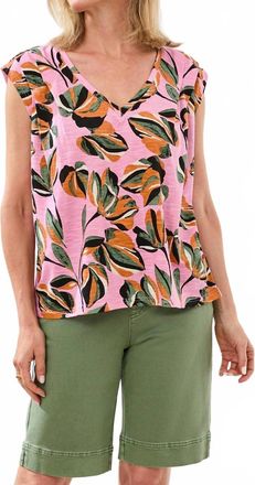 Tribal V-Neck Cap Sleeve Top In Pink Multi