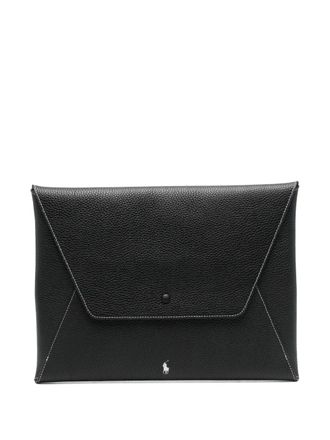 Polo Ralph Lauren topstitch envelope purse - women - Calf Leather - One Size - Black