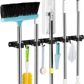 OEM Soporte De Pared Para Escobas, 5 Soportes + 4 Ganchos, Negro, Soporte De Pared Para Escobas, Soporte De Pared Para Escobas, Almacenamiento De Escobas 