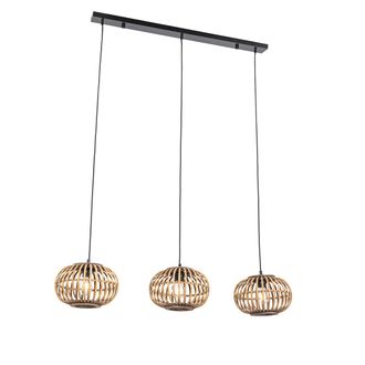 QAZQA Qazqa Oriental L&aacute;mpara Colgante Oriental De Bamb&uacute; 3 Luces Oblonga - Amira Bamb&uacute; /acero Alargada Adecuado Para Led Max. 3 X 40 Watt