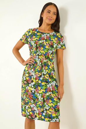 Roman Floral Print Pocket Dress