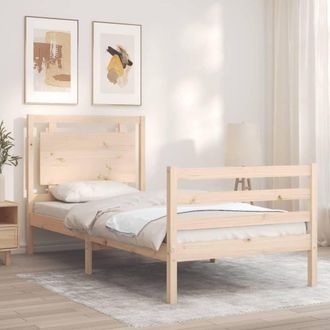 Berkfield Home Beautiful Bed Frame with Headboard 100x200 cm Solid Wood in Light Tan