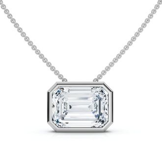 Pompeii3 2Ct Solitaire Bezel Emerald Diamond East West Pendant 14k Gold Necklace Lab Grown Size: Small