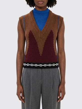 Marni Gilet girocollo in lana con fantasia astratta bicolor e finiture a costine