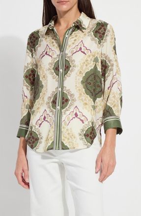 Lyss&eacute; Ishani Scarf Print Button-Up Satin Shirt in Placed Artful Scarf at Nordstrom, Size X-Small