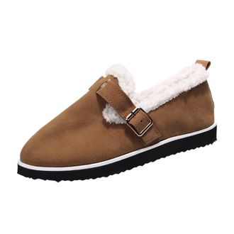 Generic Slip On Loafers for Women Winter Warm Faux Fur Lining Boots Ladies Suede Belt Buckle Ankle Boots Outdoor Anti-Slip Thick Plush Casual Retro Flats Snow