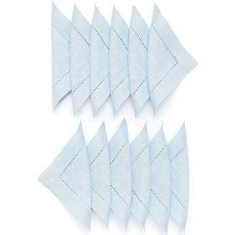 Solino Home Linen Cocktail Napkins - Classic Hemstitch, 6 x 6 in Light Blue at Nordstrom, Size Small