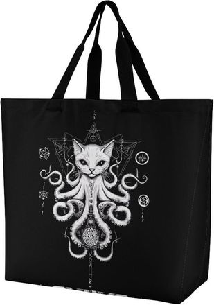 Generic Octopus Cat Reusable Shopping Bags One Shoulder Grocery Tote Bag Waterproof Big Purse for Work Travel